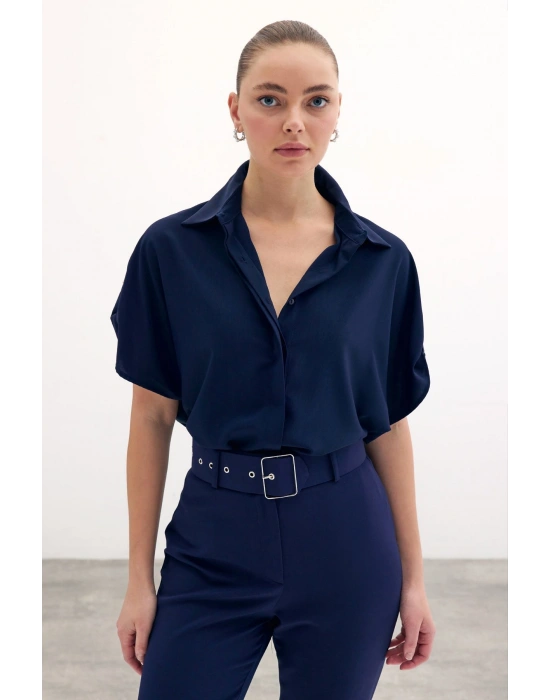 Kol Detaylı Salaş Gömlek - Lacivert