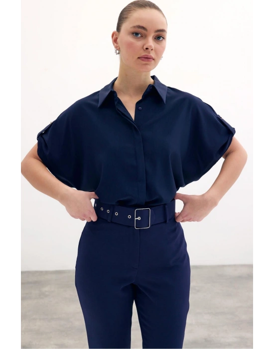 Kol Detaylı Salaş Gömlek - Lacivert