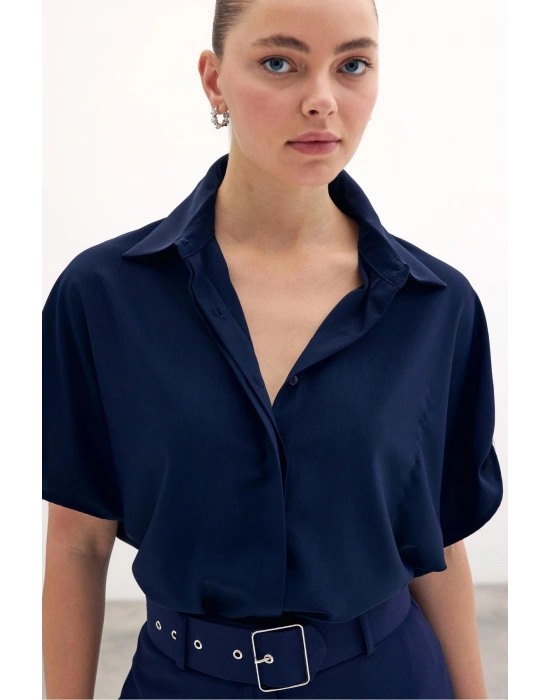 Kol Detaylı Salaş Gömlek - Lacivert