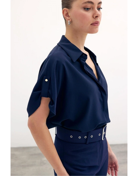 Kol Detaylı Salaş Gömlek - Lacivert