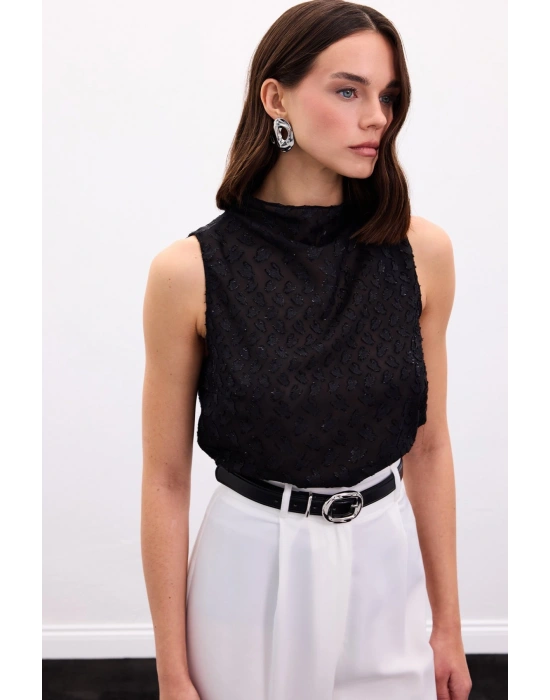 Kolsuz Dokulu Bluz - Siyah