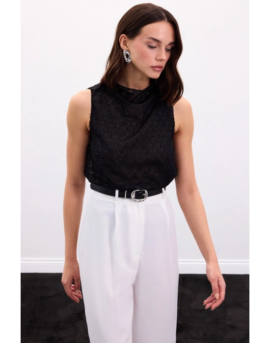 Kolsuz Dokulu Bluz - Siyah