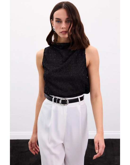 Kolsuz Dokulu Bluz - Siyah