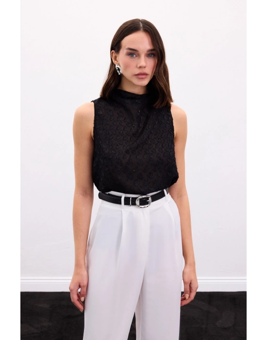 Kolsuz Dokulu Bluz - Siyah