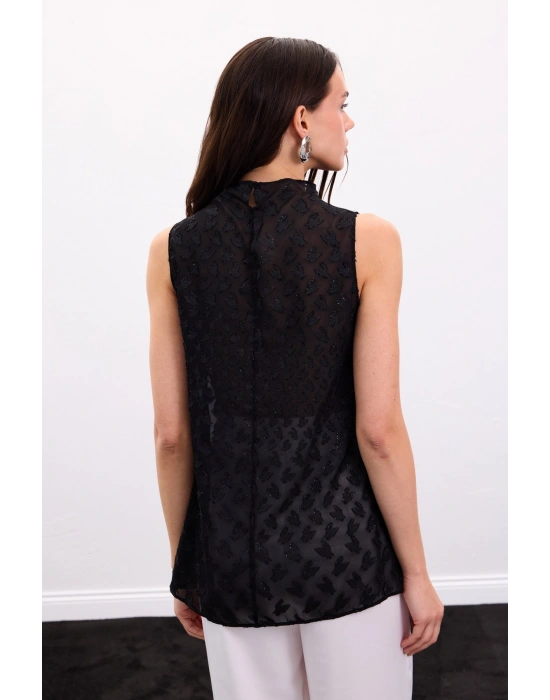 Kolsuz Dokulu Bluz - Siyah