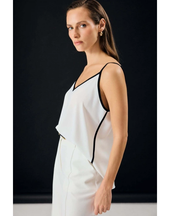 Kontrast Askılı Bluz - Ekru