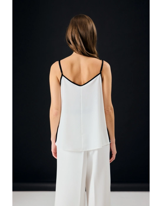 Kontrast Askılı Bluz - Ekru