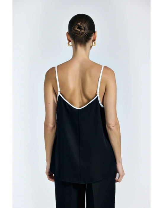 Kontrast Askılı Bluz - Siyah