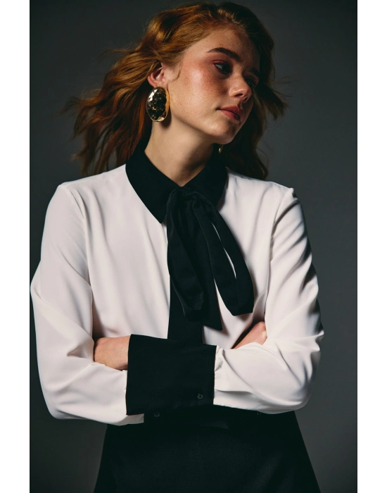 Kontrast Klasik Gömlek - Ekru