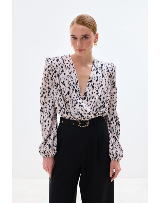 Kruvaze Bodysuit Bluz - Ekru