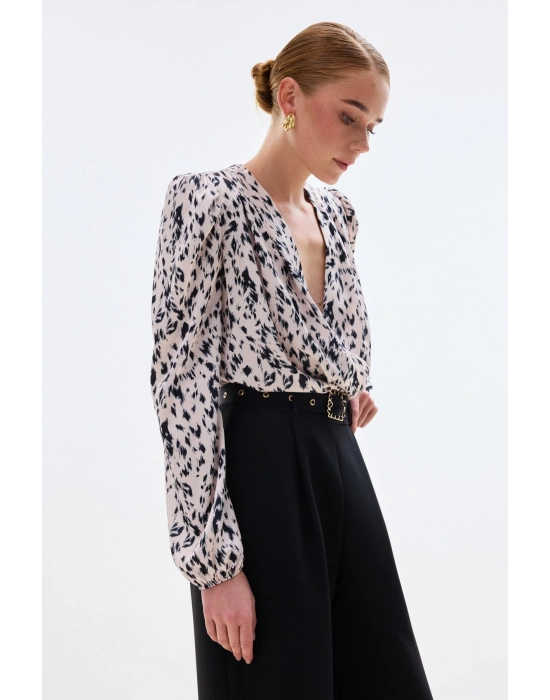 Kruvaze Bodysuit Bluz - Ekru