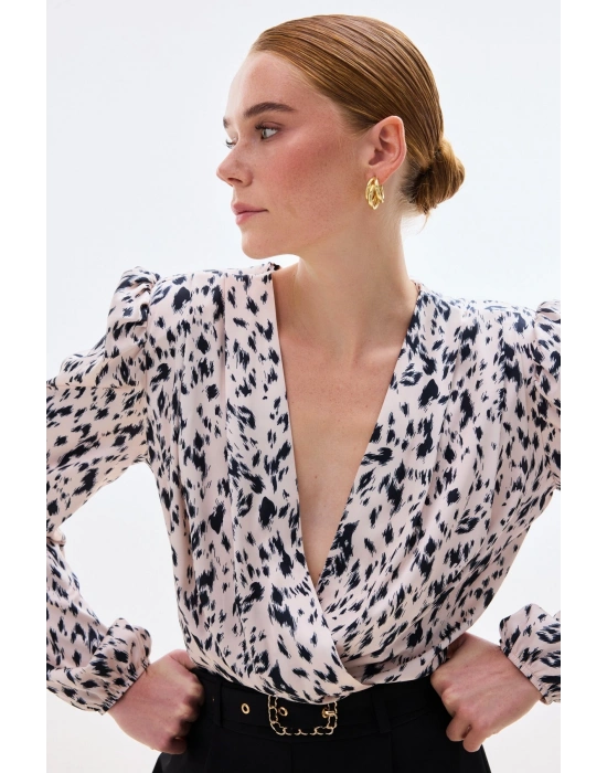 Kruvaze Bodysuit Bluz - Ekru