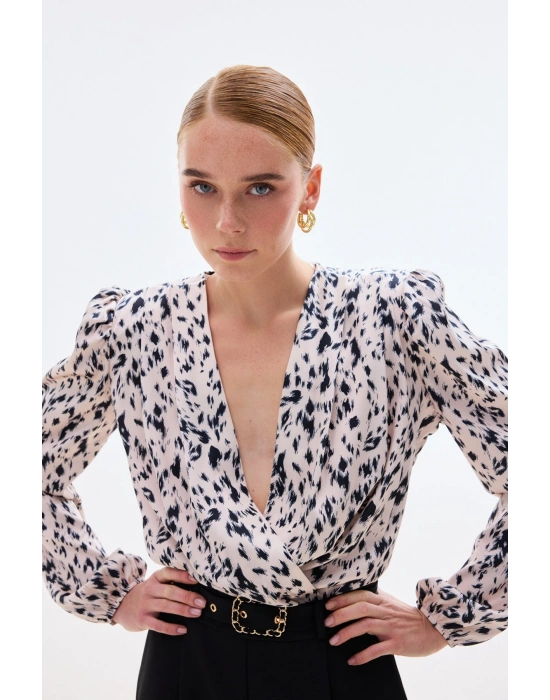 Kruvaze Bodysuit Bluz - Ekru