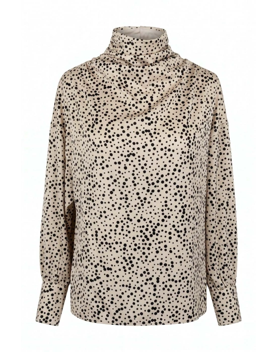 Küçük Puantiye Desenli Bluz - Bej