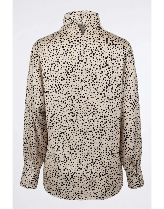 Küçük Puantiye Desenli Bluz - Bej