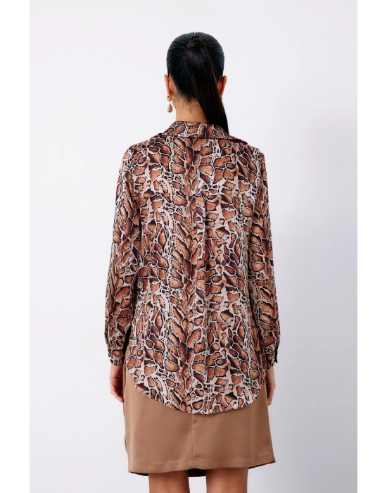 Leopar Desenli Klasik Gömlek - Taba