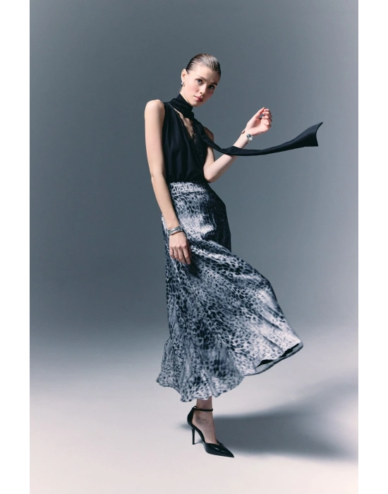 Leopar Desenli Uzun Etek - Siyah