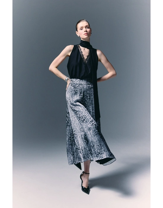 Leopar Desenli Uzun Etek - Siyah