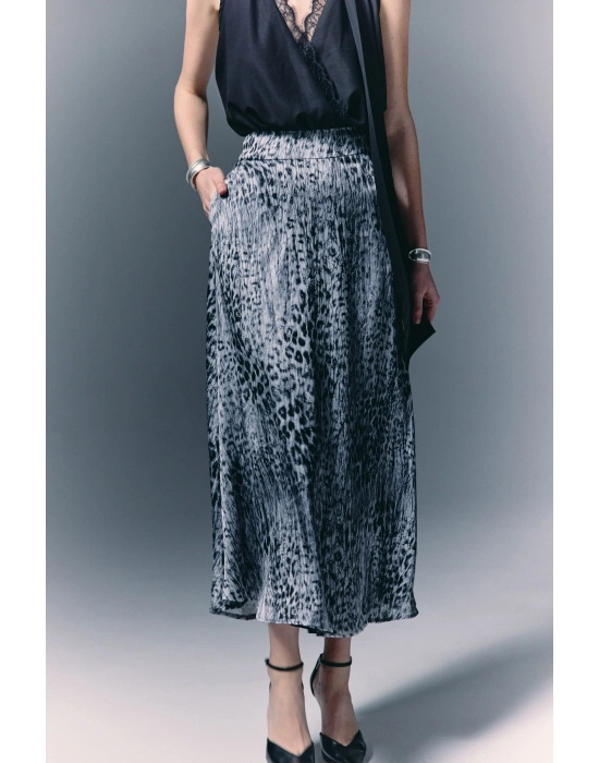 Leopar Desenli Uzun Etek - Siyah