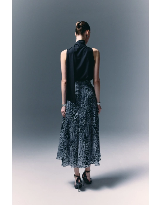 Leopar Desenli Uzun Etek - Siyah