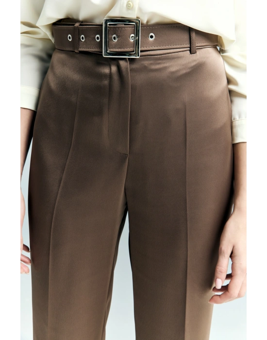 Lisa Saten Duble Paça Pantolon - Kahve