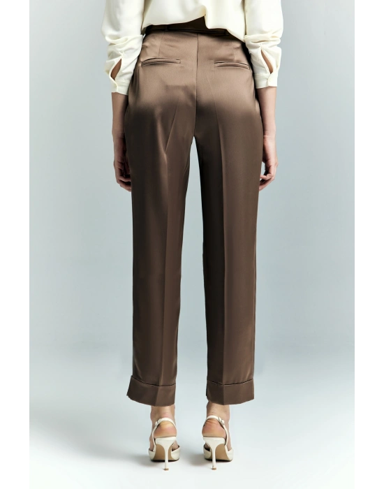 Lisa Saten Duble Paça Pantolon - Kahve