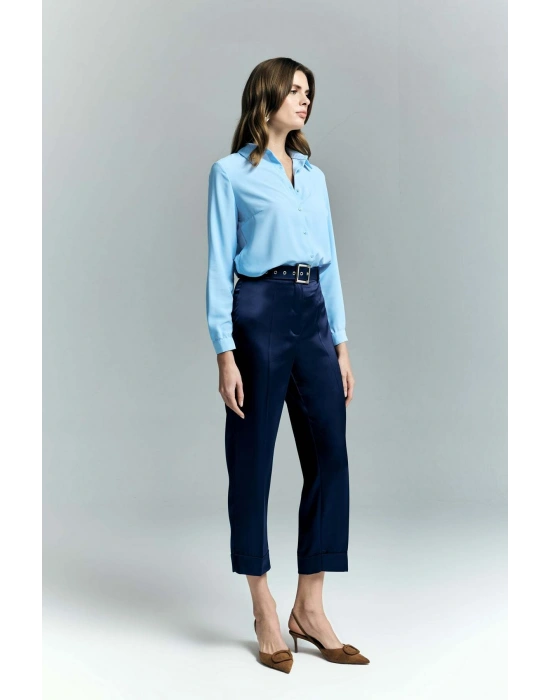 Lisa Saten Duble Paça Pantolon - Lacivert