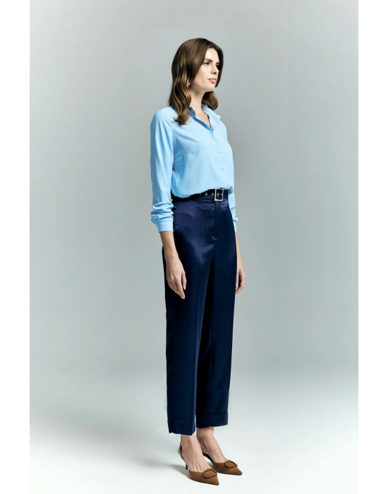 Lisa Saten Duble Paça Pantolon - Lacivert