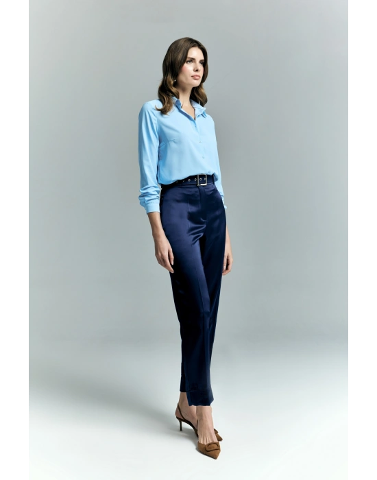 Lisa Saten Duble Paça Pantolon - Lacivert