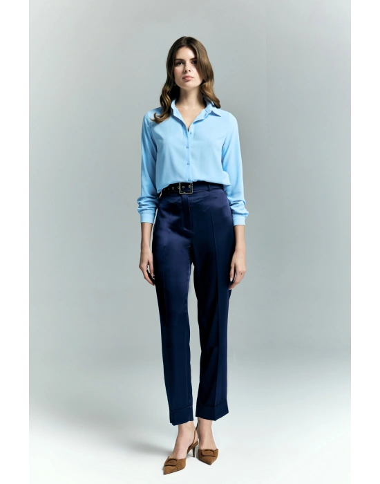 Lisa Saten Duble Paça Pantolon - Lacivert