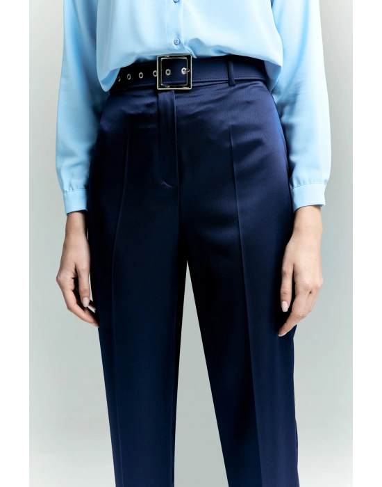 Lisa Saten Duble Paça Pantolon - Lacivert