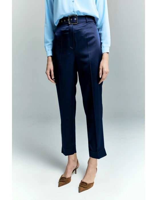 Lisa Saten Duble Paça Pantolon - Lacivert