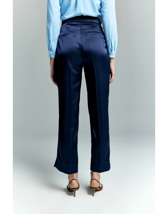 Lisa Saten Duble Paça Pantolon - Lacivert