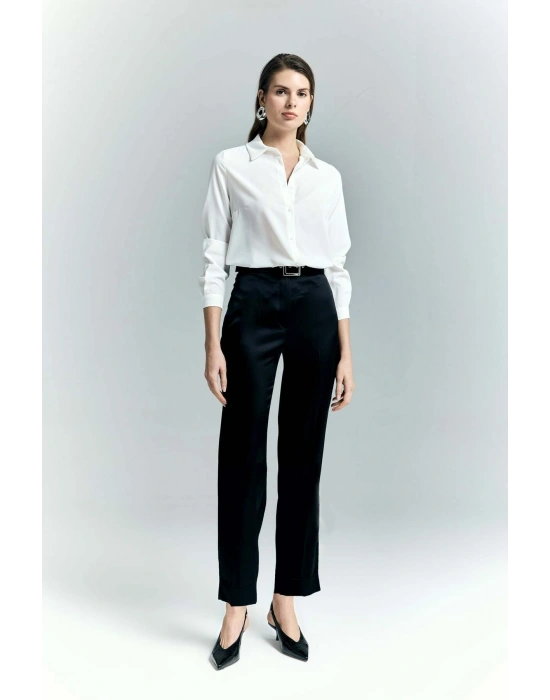 Lisa Saten Duble Paça Pantolon - Siyah