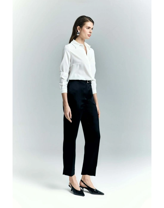 Lisa Saten Duble Paça Pantolon - Siyah