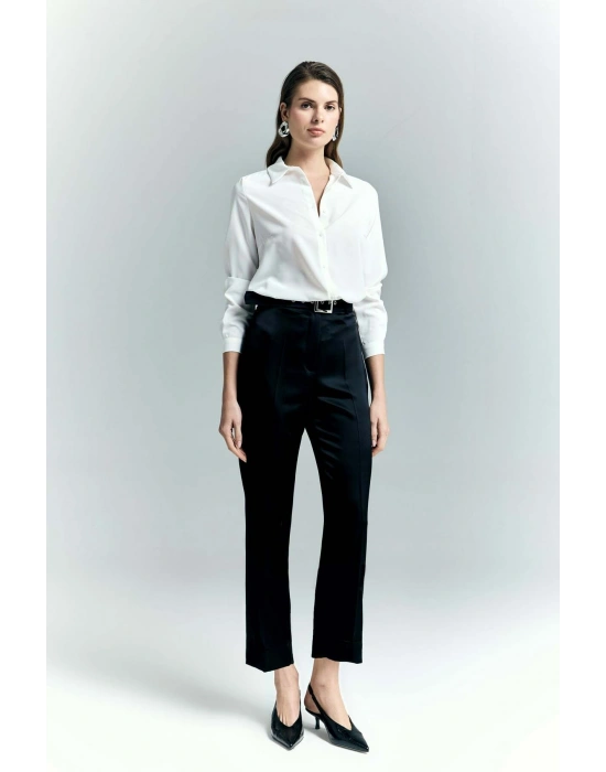 Lisa Saten Duble Paça Pantolon - Siyah