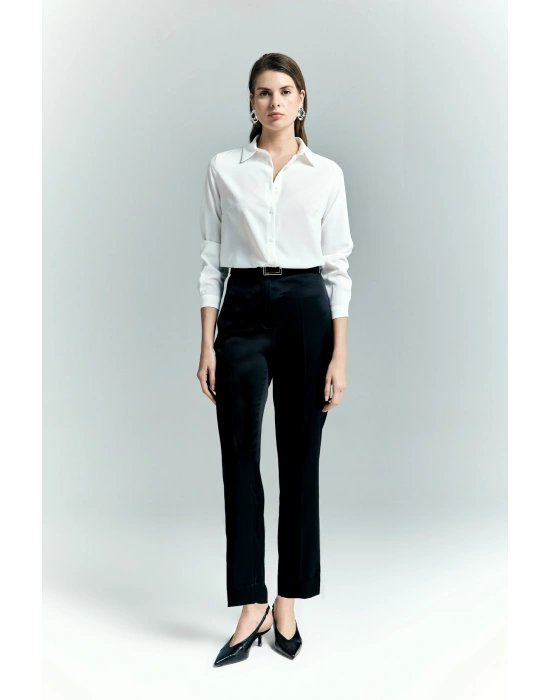 Lisa Saten Duble Paça Pantolon - Siyah