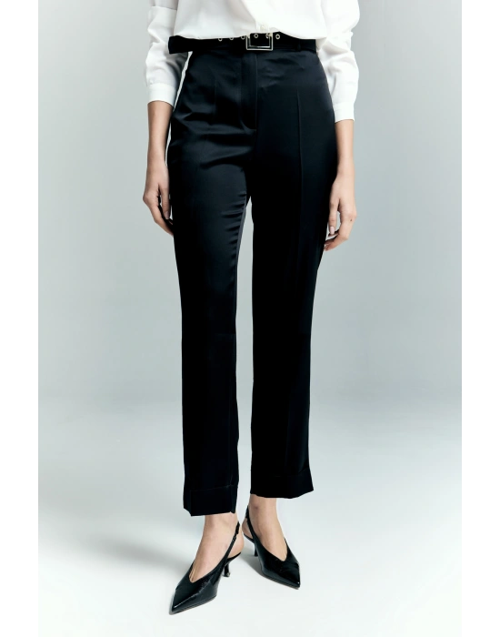Lisa Saten Duble Paça Pantolon - Siyah