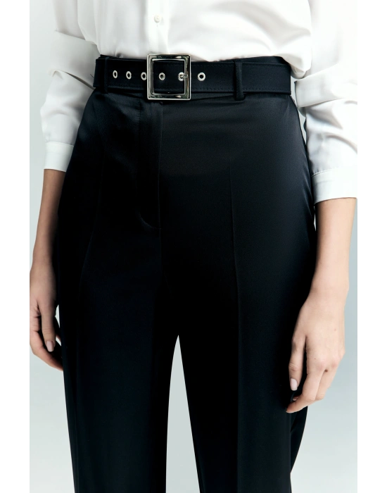 Lisa Saten Duble Paça Pantolon - Siyah