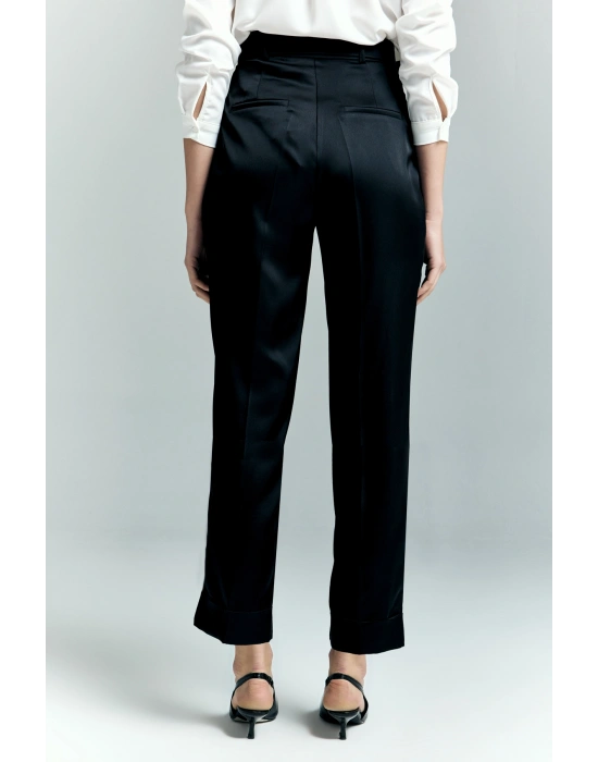 Lisa Saten Duble Paça Pantolon - Siyah