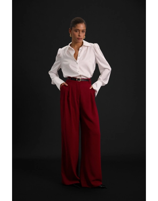 Luna Krep Pantolon - Bordo