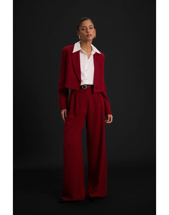 Luna Krep Pantolon - Bordo