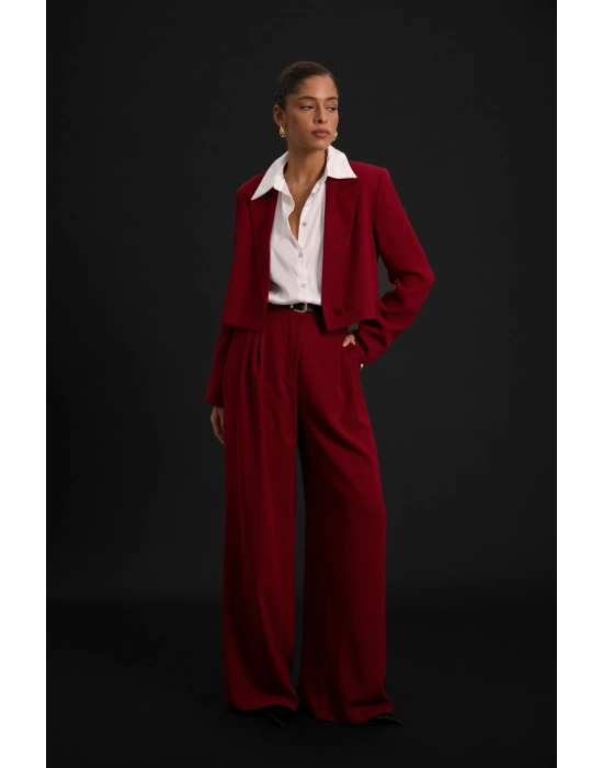 Luna Krep Pantolon - Bordo