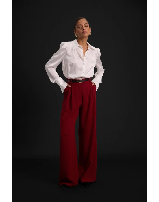 Luna Krep Pantolon - Bordo