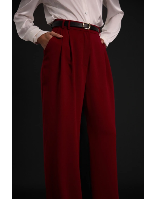 Luna Krep Pantolon - Bordo