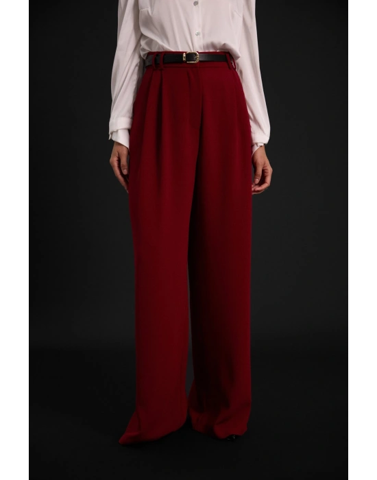 Luna Krep Pantolon - Bordo