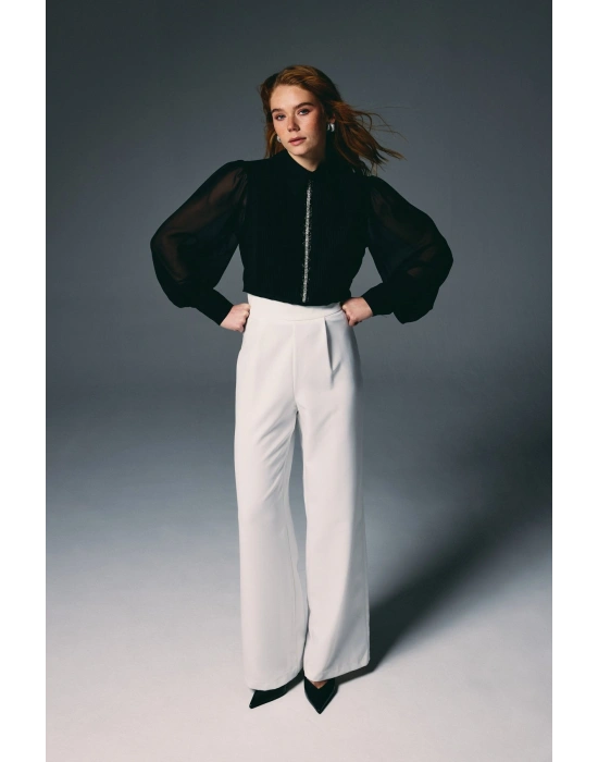 Nervür Detaylı Bluz - Siyah