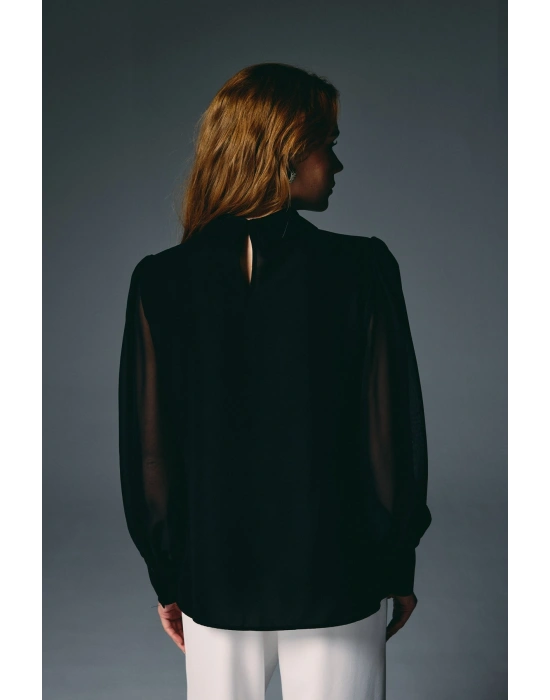 Nervür Detaylı Bluz - Siyah