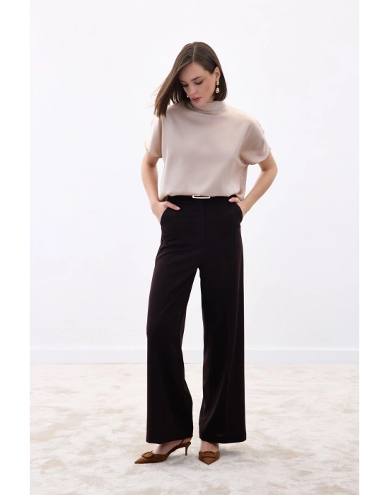 Palazzo Krep Pantolon - Kahve