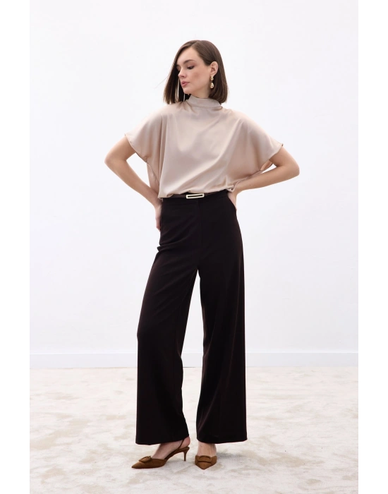 Palazzo Krep Pantolon - Kahve